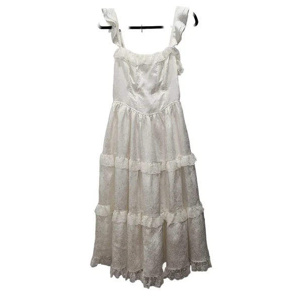 Lulus~Women Jaquared Ivory Corset Ruffle Prairie Dress~Cottagecore Lace~Bridal~S - Picture 2 of 11